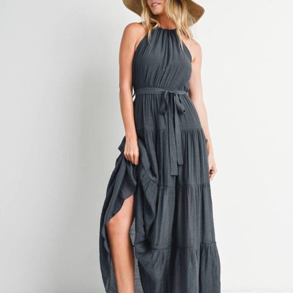 Tiered Halter Tie-Waist Maxi Dress - Picture 2 of 5